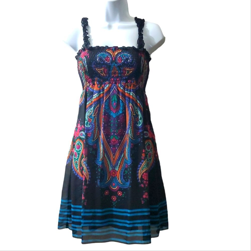 Buffalo David Bitton Womens Pasley Medallion Print Sleeveless Summer Dress